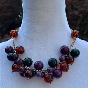 Vintage Lucite Multi-Bead Statement Necklace 18” Retro Gold Tone